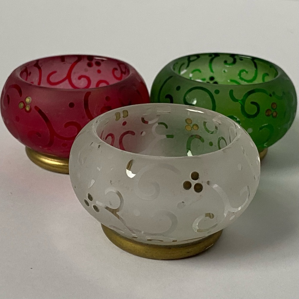 PartyLite Festive Flair Tealight Trio Candle Holders Christmas Red Green white